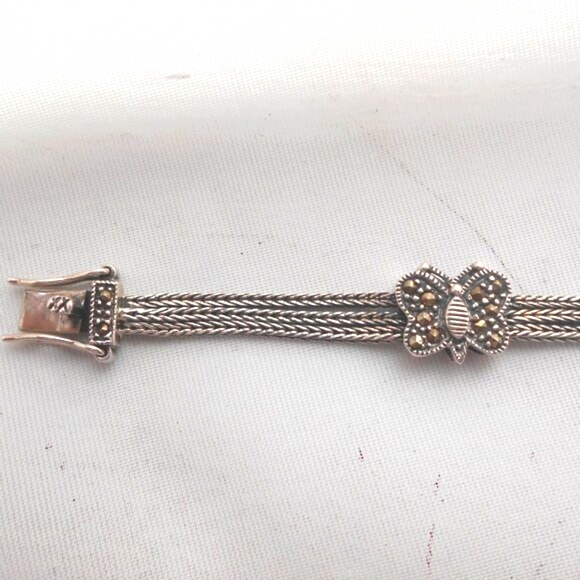 VINTAGE Genuine 925 Sterling Silver Balinese Butterfly Bracelet with Marcasite - Picture 7 of 12